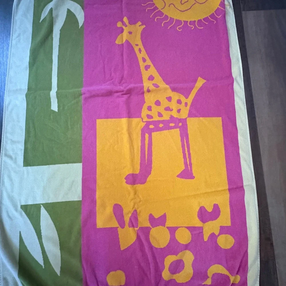 VTG Hayat Havlu Giraffe Sun Palm Tree Beach Towel Pink Orange Cotton Turkish